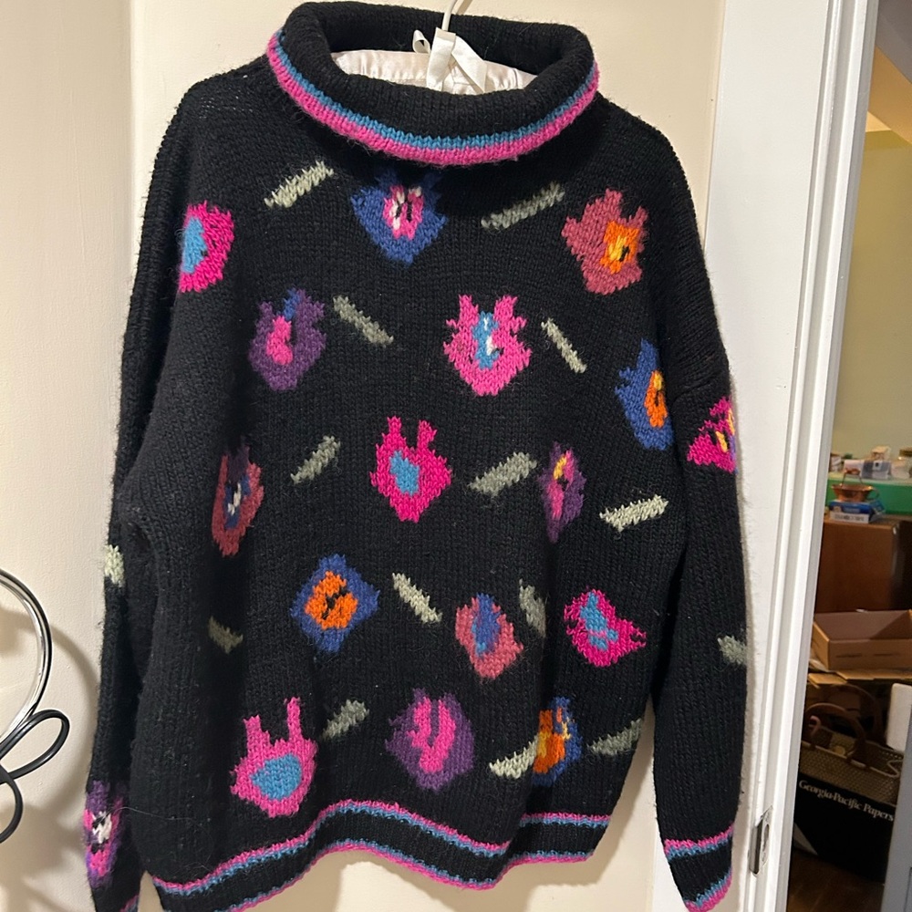 Vintage Dobrila chunky knit black sweater roll neck size large. Very generous.